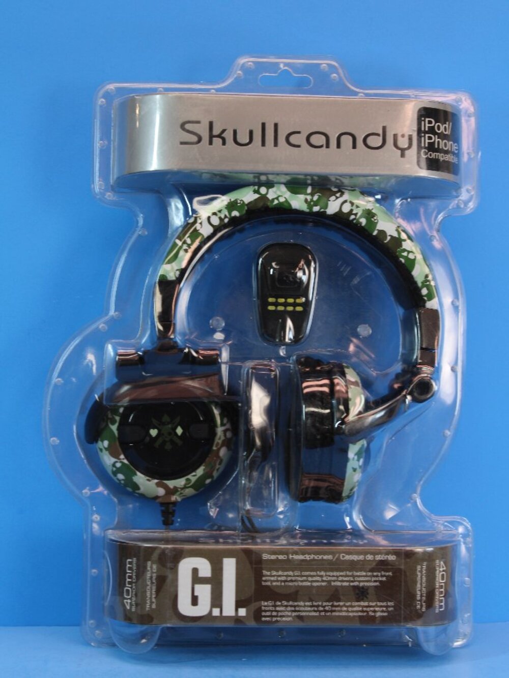 SEALED SKULLCANDY Stereo Headphones IPod/IPhone Compatible G.I. Camo 40mm